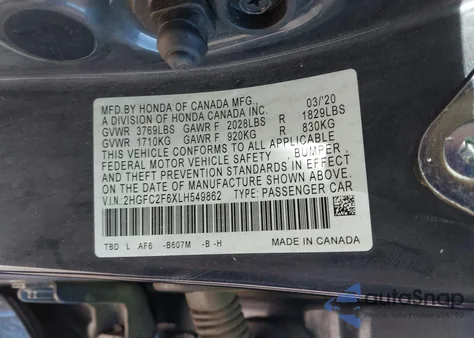 2020 Honda Civic Lx from USA, damaged, VIN 2HGFC2F6XLH549862